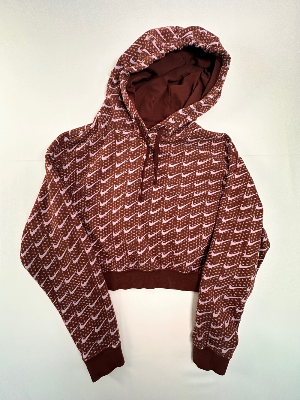 Nike Sportswear Club Fleece Oversized Cropped Monogram Hoodie In Brown